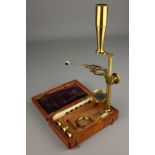 Early 19th century Cary/Gould-type lacquered brass portable folding compound botanical Microscope