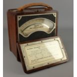 Elliott DC Milliammeter No.144120, calibrated 1945, in mahogany case with leather handle