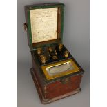 Evershed's Ohmmeter No.7066 portable testing set, silvered dial in mahogany case with leather handle