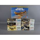 Seven Tamiya 1:72 scale War Bird Collection model aircraft kits: Spitfire Mk.1, Mosquito FB Mk.