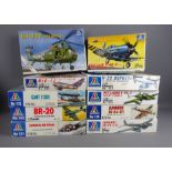 Ten Italeri 1:72 scale model aircraft kits: Corsair F-4U 7, MIG-15, UH-34 D Sea Horse, Cant Z501,