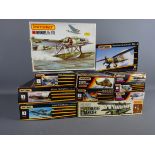 Eleven Matchbox 1:72 scale model aircraft kits: Fiat C.R.42, Fairey Seafox, Siskin Mk.