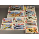 Eleven Airfix 1:72 scale model aircraft kits: Mitsubishi K146, Douglas Devastator, DH Mosquitlo,