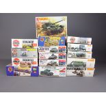 Fifteen Airfix Matchbox & Fujimi 1:72 & 1:76 scale model tank & other military vehicle kits: