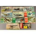 Eleven Frog 1:72 scale model aircraft kits: Vultee Vengence & Westland Wessex (Red), Beaufighter Mk.