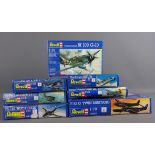 Seven Revell 1:72 scale model aircraft kits: Hawker Hurricane, Blackburn Suka, FW 190 (2),