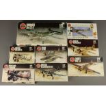 Eight Airfix 1:72 series 1-4 scale model aircraft kits: Bristol Bulldog, Lysander, Beaufighter,