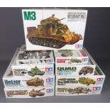 Nine Tamiya 1:35 scale model tank & other military vehicle kits: Hetzer, Challenge 1 Mk.