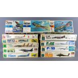 Twelve Hasegawa 1:72 scale model aircraft kits: Blue Angels Tiger, Apache AH-64A, F-4E Phantom,