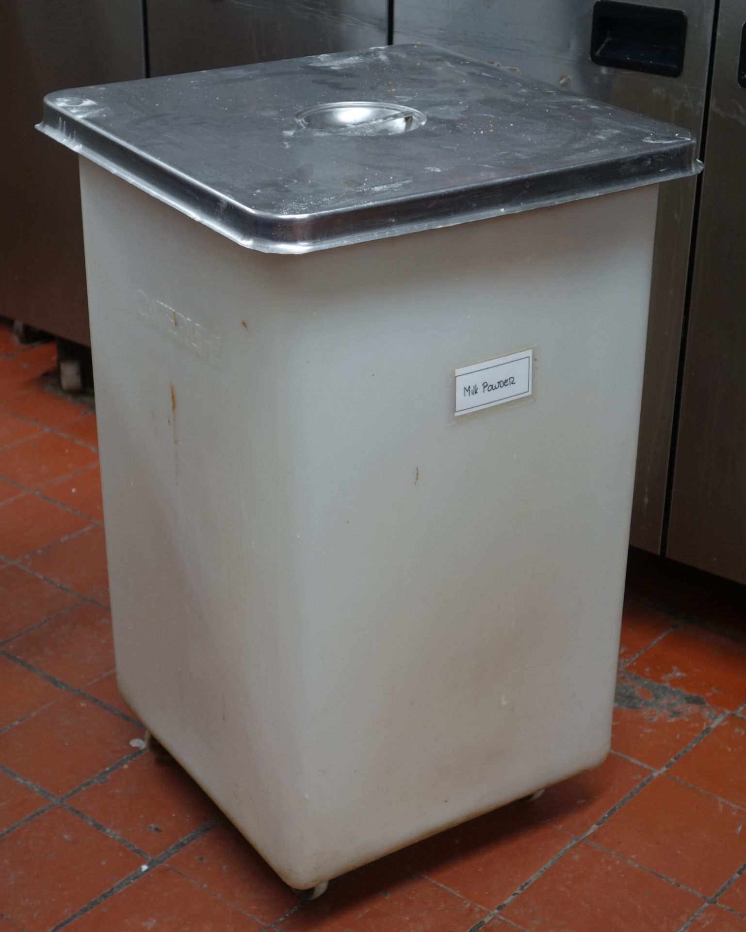 Ten flour bins with hinged lid covers Condition Report <a href='//www.