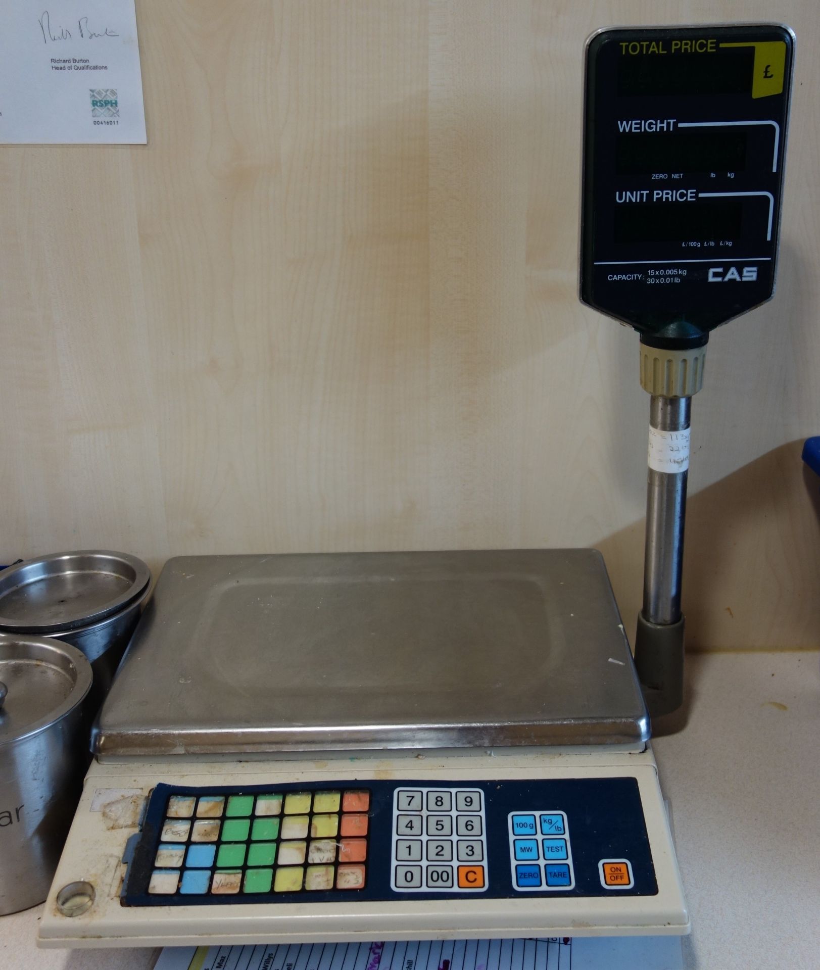 Electric shop counter weighing scales and 'Sauter' commercial floor standing weighing scales