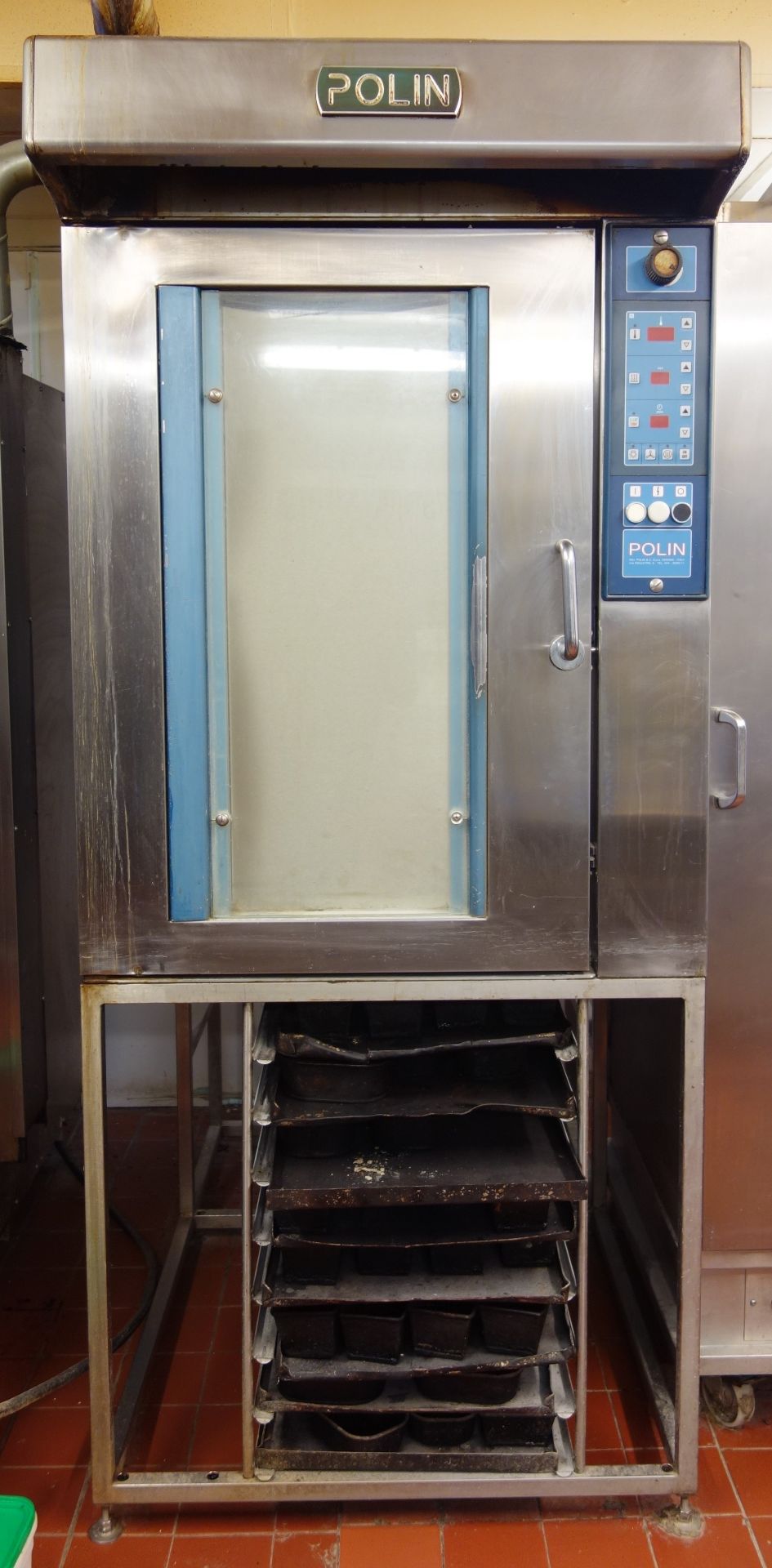 Polin commercial oven on stand with tray rack, three phase, W91cm, H212cm,