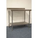 Commercial stainless steel two tier preparation table with raised back, 100cm x 60cm,