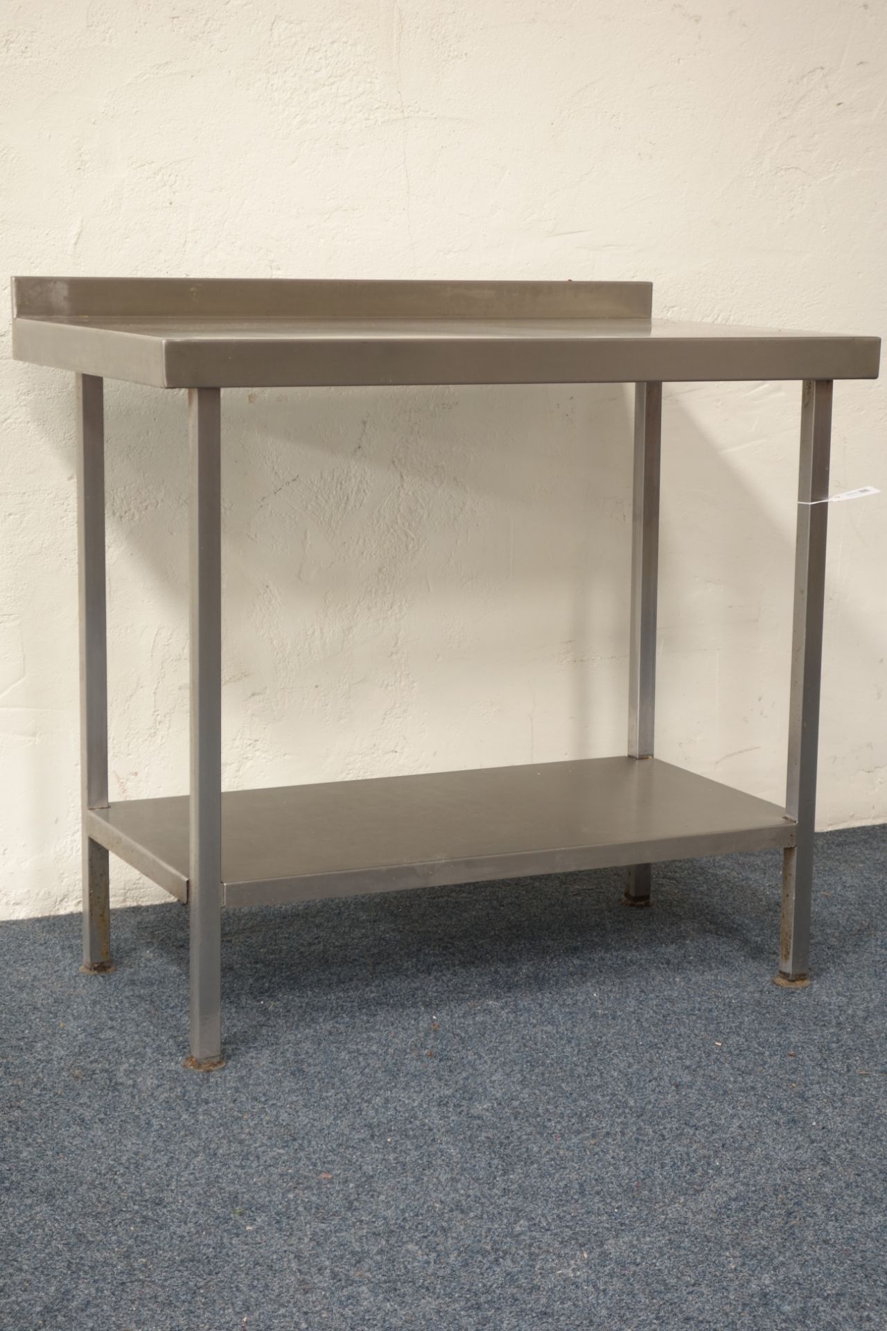 Commercial stainless steel two tier preparation table with raised back, 100cm x 60cm,