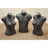Two female and one male torso mannequins in black finish Condition Report <a