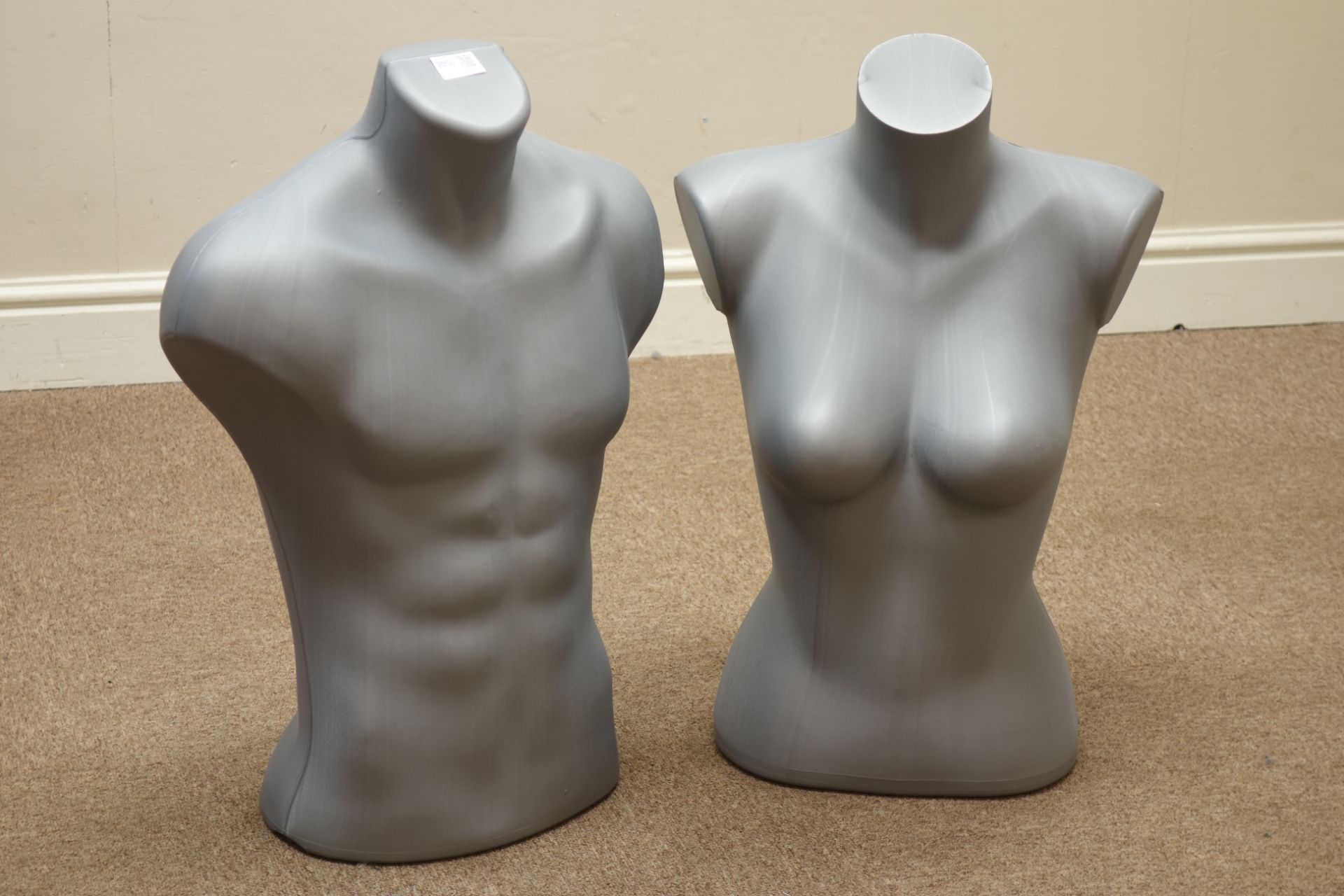 Male and female torso mannequins, silver finish Condition Report <a href='//www.