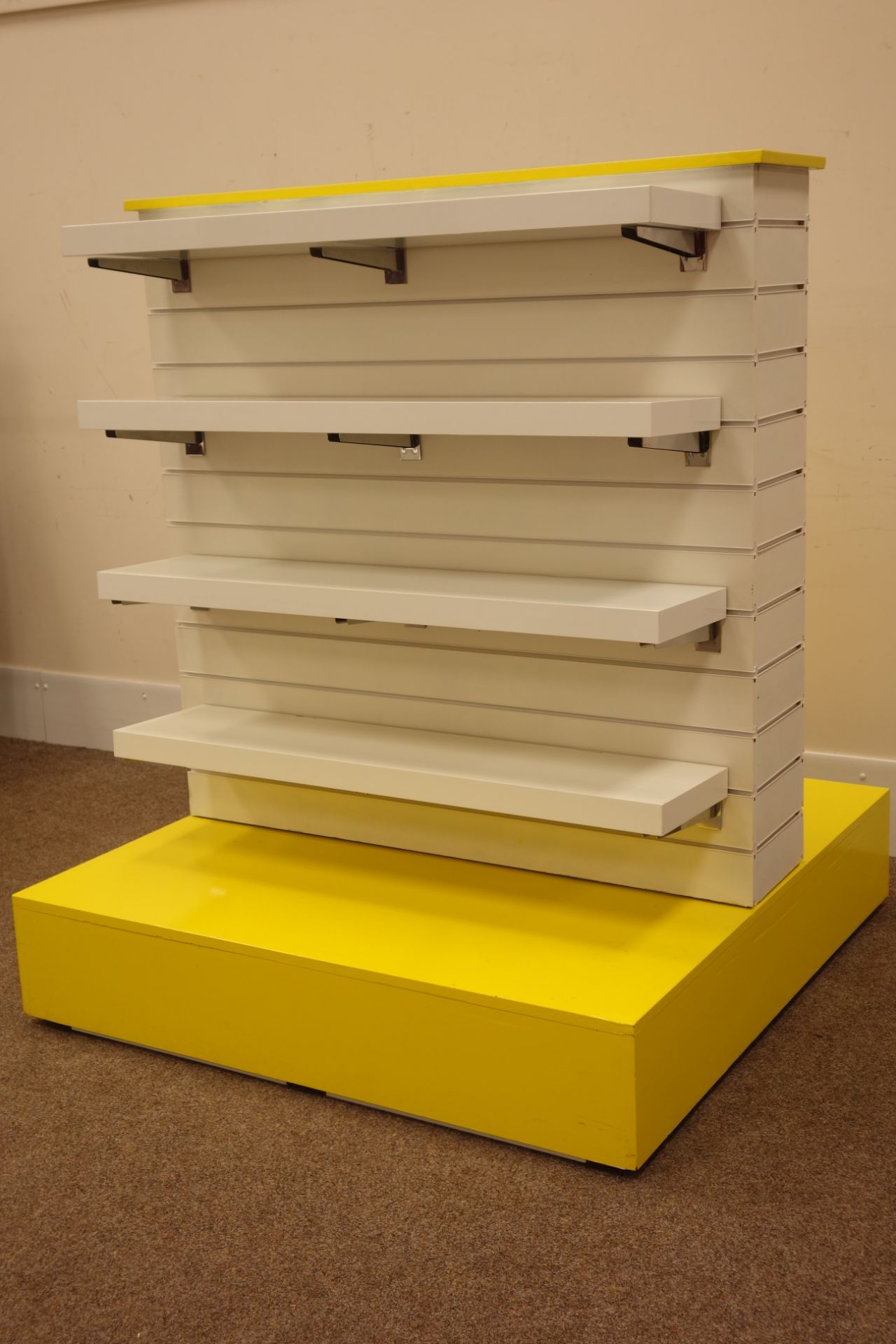 Free standing double sided modular shops display units, with adjustable shelves and fittings,