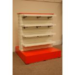 Free standing double sided modular shops display units, with adjustable shelves and fittings,