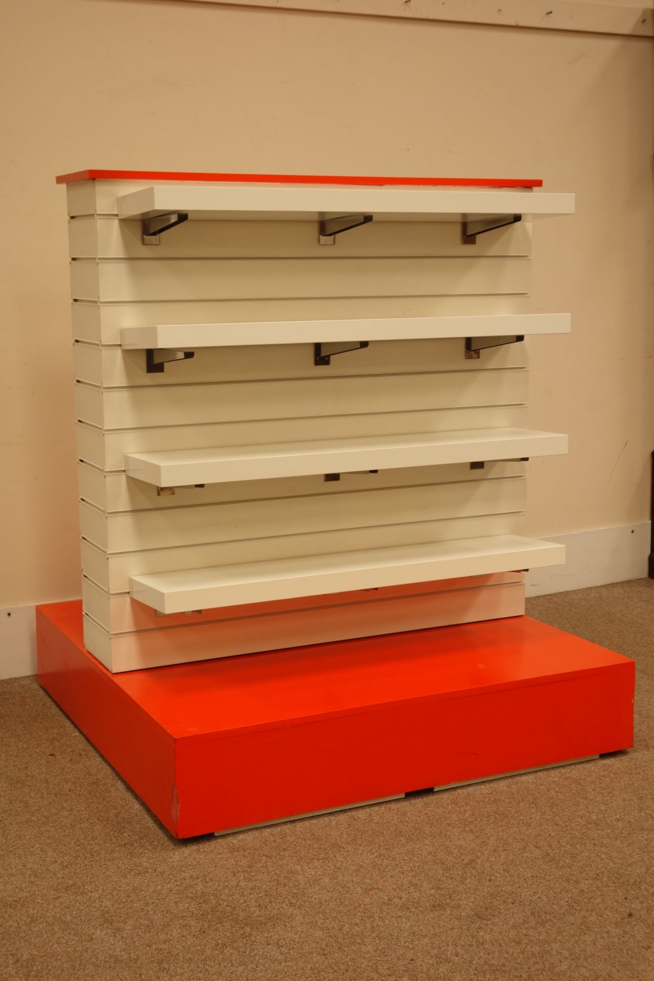 Free standing double sided modular shops display units, with adjustable shelves and fittings,