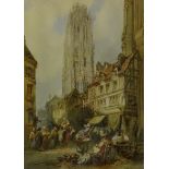 Paul Marny (French/British 1829-1914): 'Coure de Beurre a Rouen', watercolour signed and titled 45.