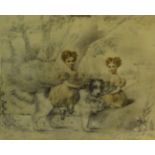 Robert Thorburn (Scottish 1818-1885): Study of Twin Sisters with their St Bernard Dog,