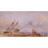 George Weatherill (British 1810-1890): 'Careening a Colier Brigg at Upgang Whitby',