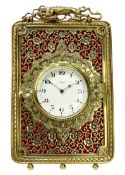 Victorian Japonesque brass strut clock, white enamel Arabic dial signed A & J Bell, Leeds,