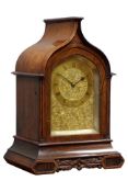 Small early Victorian rosewood mantel clock, Gothic arched case with spire finial,