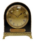 Edwardian ebonised mantel clock, dome top with engine turned gilt metal dial,