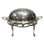 Victorian silver-plated oval entree dish, with revolving dome top, scrolling decoration,