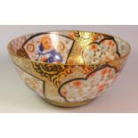 Large Imari style bowl, with foliate design and gilded highlights, D30.5cm x H14.