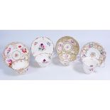 Four 19th century hand painted cabinet cups and saucers,