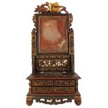 Late 19th/ early 20th century Chinese carved wooden table mirror,