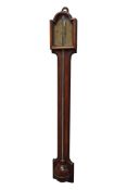 18th century mahogany stick barometer, paper register indistinctly inscribed '.......