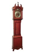 Early 19th century oak and mahogany banded longcase clock, broken arched pediment,