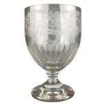 19th century mammoth glass goblet, etched with hops and barley, H22.5cm x D14.