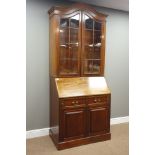 Edwardian mahogany bureau bookcase, fall front above two drawers and panelled cupboard,