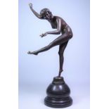 Art Deco style bronze sculpture 'The Juggler', after CL. JR. Colinet on polished stone plinth, H50.