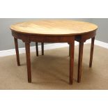 Pair Georgian mahogany demi-lune d-end console tables, W138cm, H73cm,