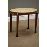 20th century walnut oval cane stool with ebonised feet,