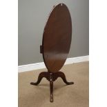 George III mahogany tripod table, circular tilt top, D90cm,
