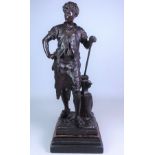 After Bouret, bronze sculpture of a young Blacksmith, resting on his hammer and anvil,