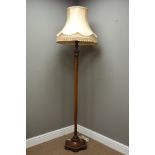 Late 20th century walnut standard lamp, tapering hexagonal column on moulded base, carved detail,
