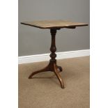 Late 18th century oak pedestal table, rectangular tilt top with rounded corners,