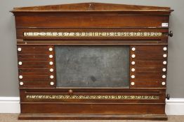 Victorian walnut snooker scoreboard, with rolling score cylinders, frame slides,