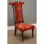 Victorian rosewood prie-dieu chair, barley twist supports,