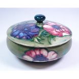 Moorcroft Anemone pattern circular powder bowl & cover with impressed marks and label to base, D14.