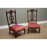 Pair Edwardian walnut framed nursing chairs,