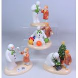 Four Coalport The Snowman figurines; 'Toothy Grin', 'Soft Landing',