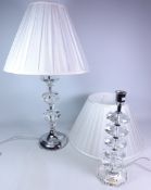 Two modern table lamps with cut crystal stems,